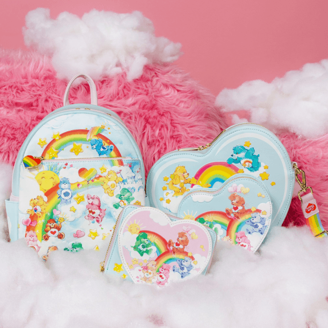 Various shaped children backpacks with rainbow and animals on them