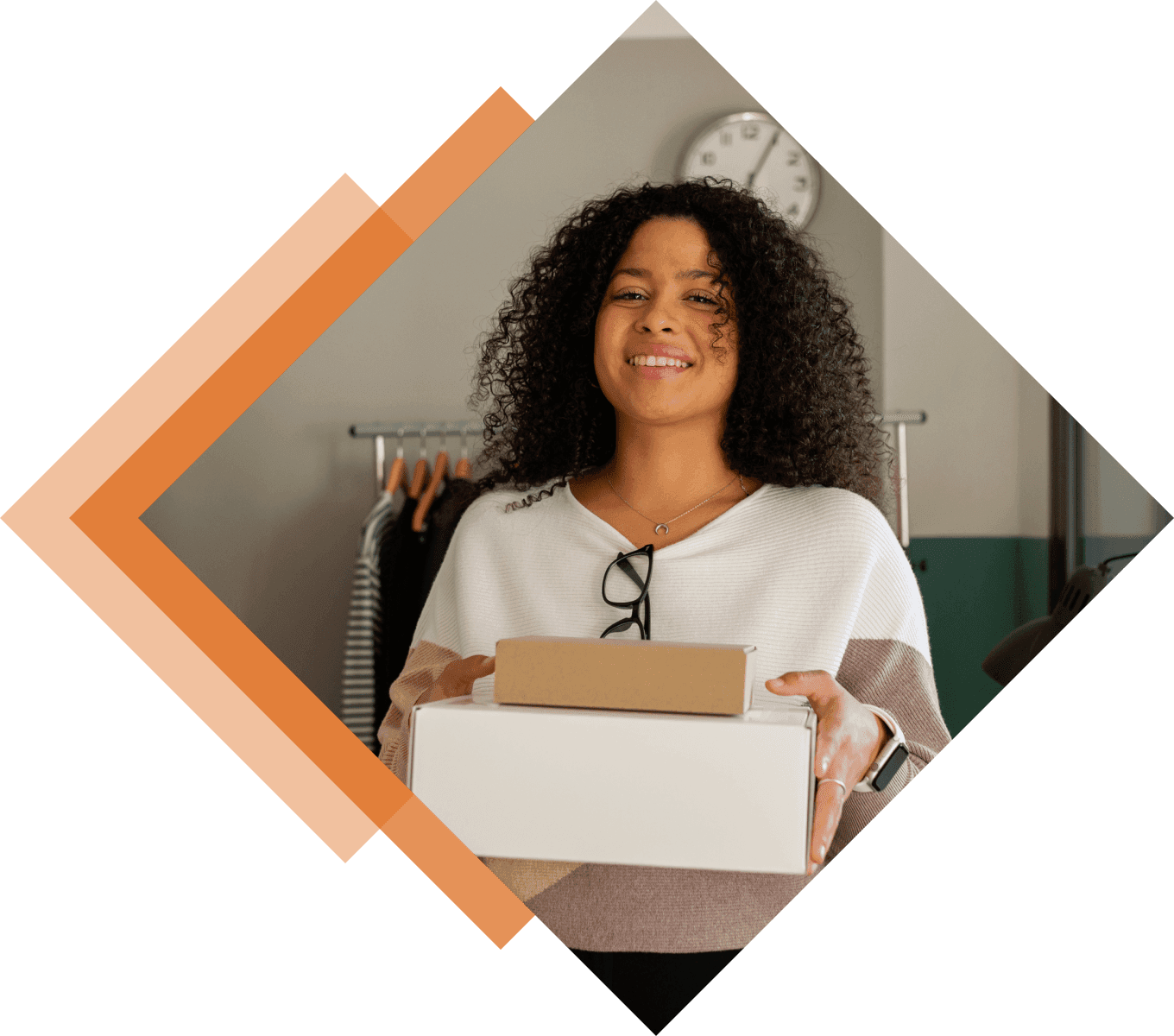 Happy woman holding box