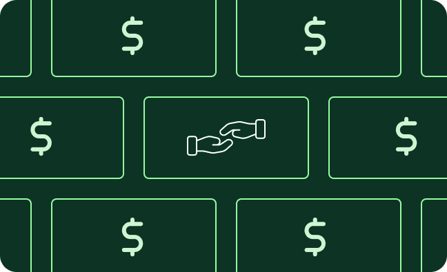 Grid of money with a pair of hands in the middle