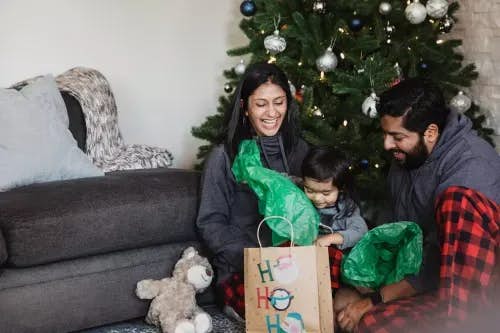 Family with holiday season e-commerce gifts